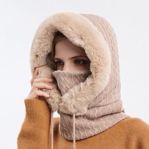 Winter Thick Plush Hat With Scarf Windproof Warm Knit Hats