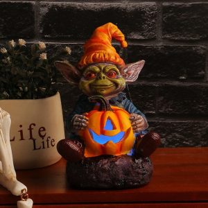 Ghoulie Halloween Resin Statue With Pumpkin Lamp | 1 1