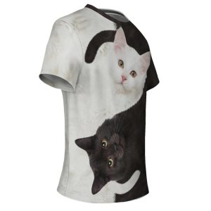 Unisex Black White 3D Cat Printed T-Shirt