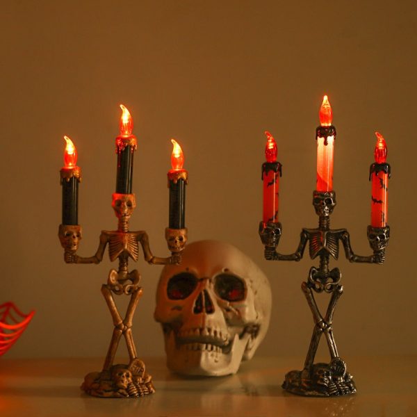 Skellight Halloween Skeleton Candlestick With Led Lights