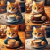 Coffee Cat Digital Art ( Set Of 4)