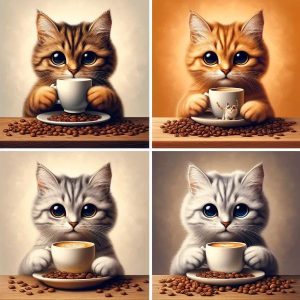 Coffee Cat Digital Art ( Set Of 4)