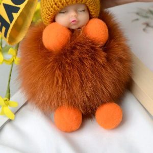 Pompom Sleeping Baby Plush Keychain