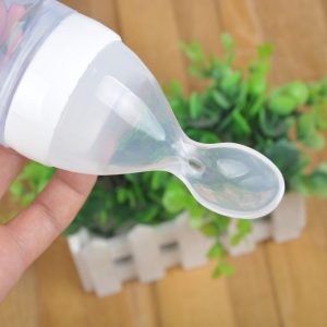 Safe Useful Silicone Baby Bottle With Spoon