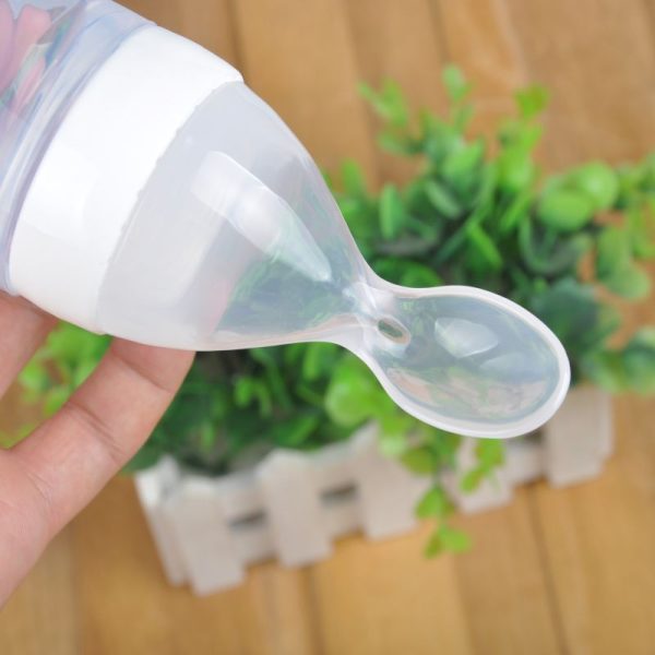 Safe Useful Silicone Baby Bottle With Spoon