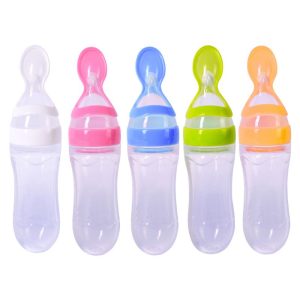 Safe Useful Silicone Baby Bottle With Spoon