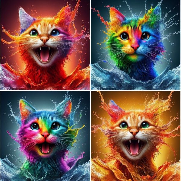 Splash Art Cat Digital Art ( Set Of 4)