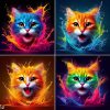 Splash Art Cat Digital Art ( Set Of 4)