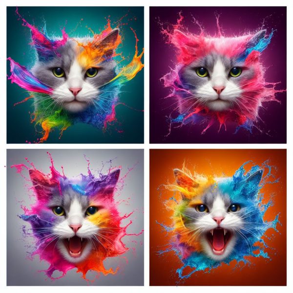 Splash Art Cat Digital Art ( Set Of 4)