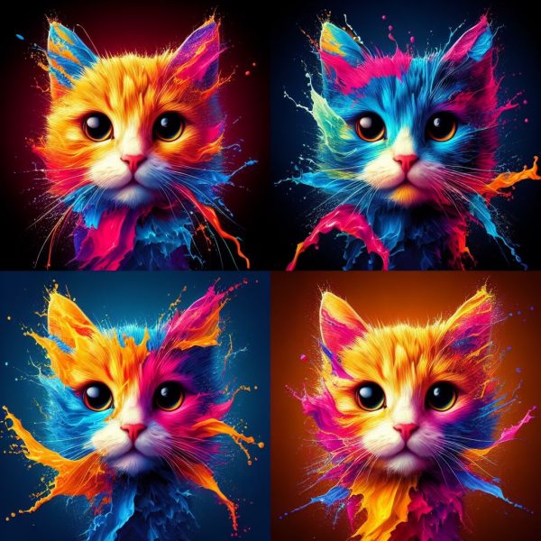 Splash Art Cat Digital Art ( Set Of 4)