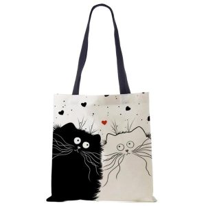 Reusable Tote Cute Cats Print Grocery Storage Bag