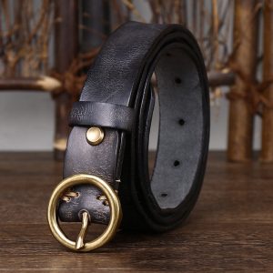 Fashion Leather Jeans Belt With Brass Buckle