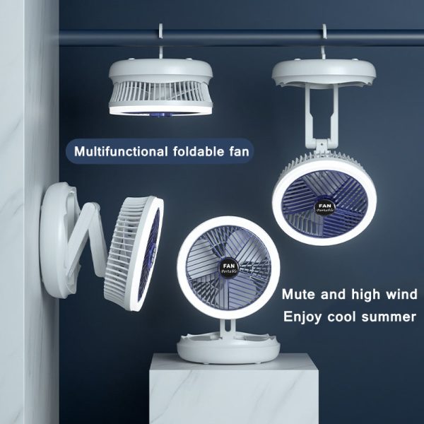 Usb Charging Foldable Table Fan Wall Mounted Hanging Ceiling Fan With Led Light 4 Speed Adjustable