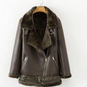 Artificial Fur Zipper Coat Leather Jackets Woman