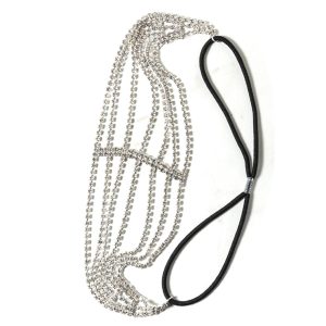 Five Rows Of Diamonds Rhinestone Elastic Headband