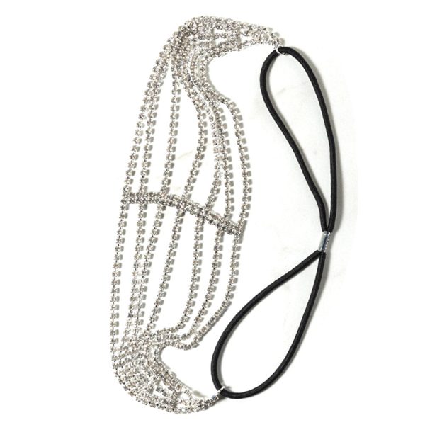 Five Rows Of Diamonds Rhinestone Elastic Headband