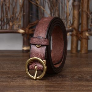 Fashion Leather Jeans Belt With Brass Buckle