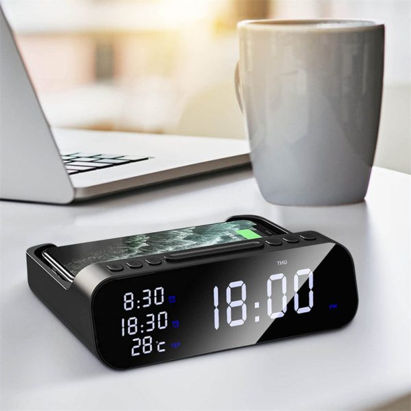 15W Three-In-One Wireless Charger Multi Alarm Clock Thermometer Fast Charging Station