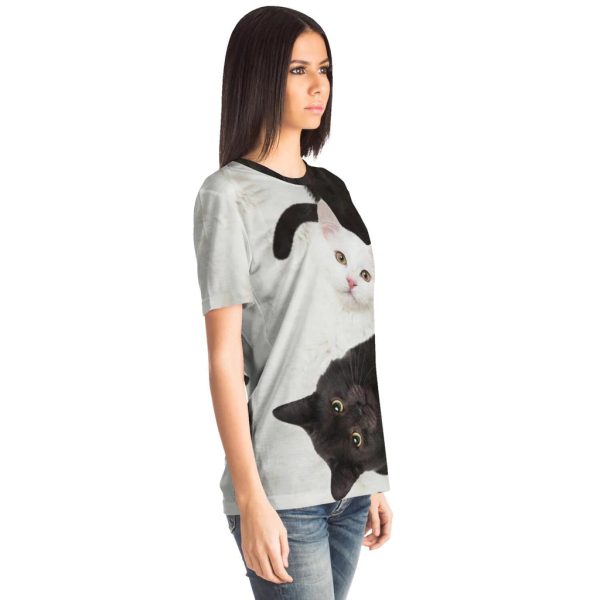 Unisex Black White 3D Cat Printed T-Shirt