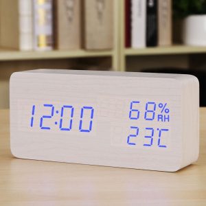 Baby Room Humidity Alarm Clock Wooden Luminous Silent Alarm Clock Multifunctional Electronic Clock