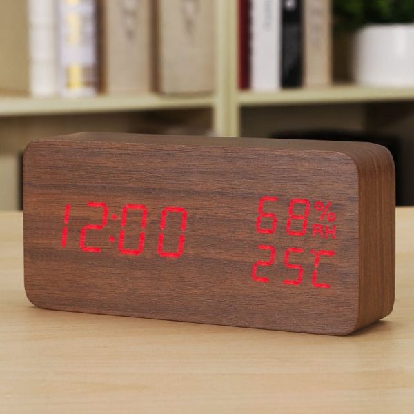 Baby Room Humidity Alarm Clock Wooden Luminous Silent Alarm Clock Multifunctional Electronic Clock