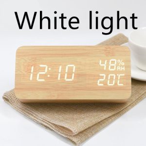 Baby Room Humidity Alarm Clock Wooden Luminous Silent Alarm Clock Multifunctional Electronic Clock