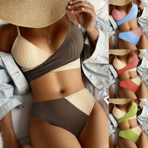 Bikini Patchwork Swimwear Knot Back Beachwear