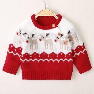 Boys And Girls Knitted Cartoon Christmas Elk Sweater