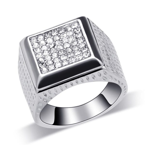 Bright Square Full Diamond Men'S Ring