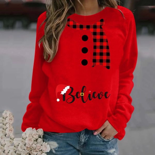 Christmas Pattern Printing Long Sleeve Crew Neck Sweater