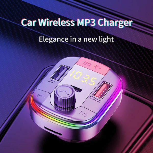 Car Mp3 Player Colorful Atmosphere Light Hands- Car Bluetooth Qc3.0 Car Charger