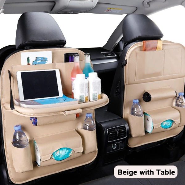 Car Seat Back Organizer Pu Leather Pad Bag Car Storage Organizer Foldable Table Tray