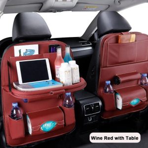 Car Seat Back Organizer Pu Leather Pad Bag Car Storage Organizer Foldable Table Tray