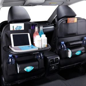 Car Seat Back Organizer Pu Leather Pad Bag Car Storage Organizer Foldable Table Tray