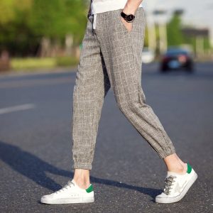 Casual Ankle-Length Plaid Pants Trousers Hip Hop Jogger Pants