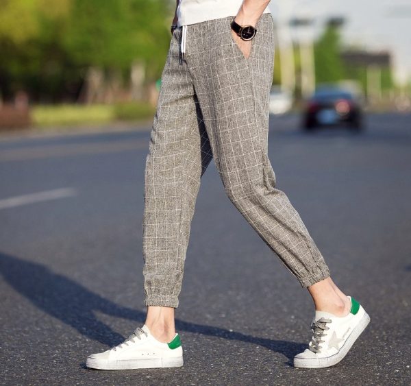 Casual Ankle-Length Plaid Pants Trousers Hip Hop Jogger Pants