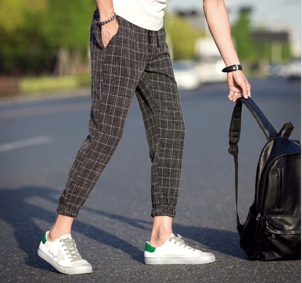 Casual Ankle-Length Plaid Pants Trousers Hip Hop Jogger Pants