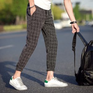 Casual Ankle-Length Plaid Pants Trousers Hip Hop Jogger Pants