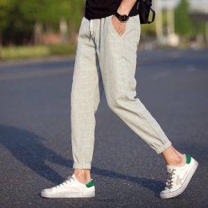 Casual Ankle-Length Plaid Pants Trousers Hip Hop Jogger Pants