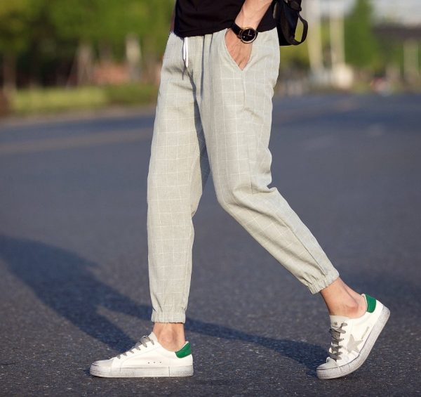 Casual Ankle-Length Plaid Pants Trousers Hip Hop Jogger Pants