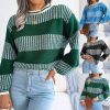 Casual Color Contrast Striped Long-Sleeved Knitted Sweater