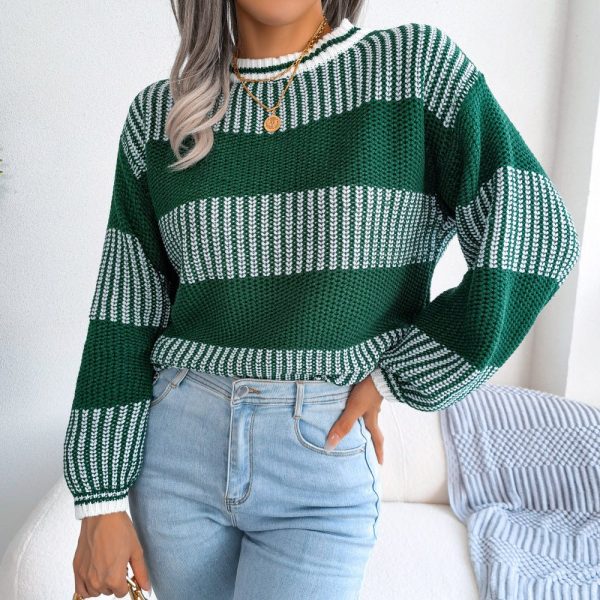 Casual Color Contrast Striped Long-Sleeved Knitted Sweater