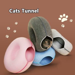 Cat Nest Round Woolen Felt Pet Dual-Use Cat Nest Tunnel Interactive Training Toy