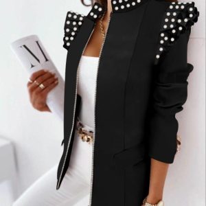 Check Leopard Print Zip Ruffle Shoulder Jacket