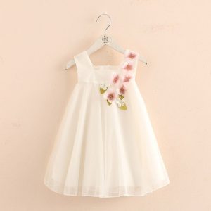 Children Birthday Wedding Dress With Flower Decoration 2-12 Years Old