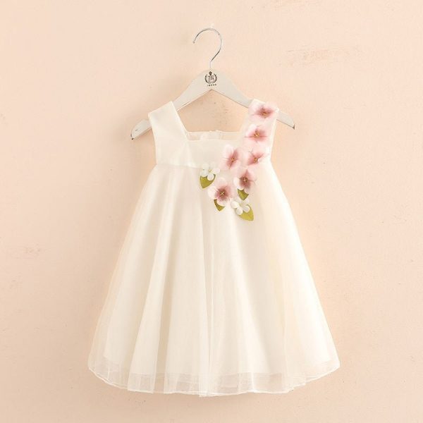 Children Birthday Wedding Dress With Flower Decoration 2-12 Years Old