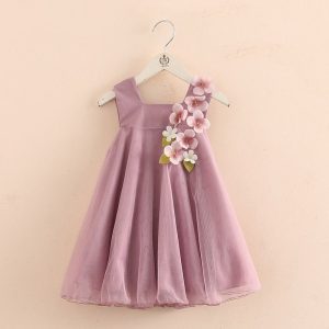 Children Birthday Wedding Dress With Flower Decoration 2-12 Years Old