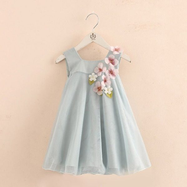 Children Birthday Wedding Dress With Flower Decoration 2-12 Years Old