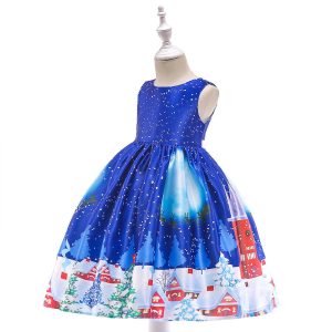 Children'S Christmas Print Dress Mid-Length Skirt Santa Claus