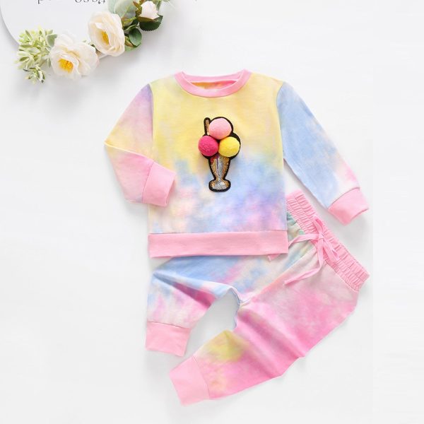 Children'S Long-Sleeved Tie-Dye Ice Cream Printed Clothing Set